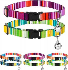 img 4 attached to 2 Pack Aztec Tribal Pattern Breakaway Cat Collar With Bell For Safety - Southwest Lime Green And Mexican Sunset Colors