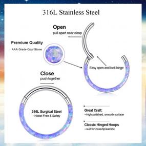 img 2 attached to Stylish 16G Hinged Nose Ring Hoop With CZ Opal - Ideal For Helix, Cartilage, Tragus Earrings, And Septum Clicker Ring - Made Of 316L Surgical Steel - Available In 8Mm And 10Mm