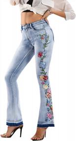 img 4 attached to Women'S Floral Embroidered Flare Bell Bottom Jeans,Vintage-Inspired Retro Denim Pants