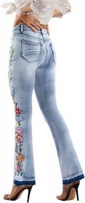 img 3 attached to Women'S Floral Embroidered Flare Bell Bottom Jeans,Vintage-Inspired Retro Denim Pants