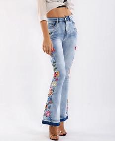img 1 attached to Women'S Floral Embroidered Flare Bell Bottom Jeans,Vintage-Inspired Retro Denim Pants
