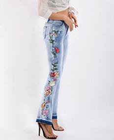 img 2 attached to Women'S Floral Embroidered Flare Bell Bottom Jeans,Vintage-Inspired Retro Denim Pants
