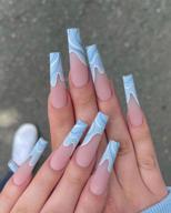 justotry 24 шт. французские накладные ногти короткие, квадратный акриловый пресс на ногтях, набор искусственных накладных ногтей, синий вихревой клей на ногтях, подвески из смолы, наклеенные на ногти для женщин, декор для дизайна ногтей логотип