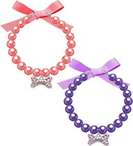 img 1 attached to 🐶 Casidoxi Pearl Rhinestone Bone Dog Cat Collar Necklace Set - Fancy Wedding Jewelry for Cats, Puppies, and Dogs