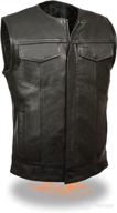 🏍️ top-quality milwaukee leather soa men's black motorcycle vest – zipper & snap closure, gun pockets - lkm3711 logo