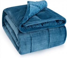 img 4 attached to Wemore Sherpa Fleece Weighted Blanket For Adult, 15 Lbs Dual Sided Cozy Fluffy Heavy Blanket, Ultra Fuzzy Throw Blanket With Soft Plush Flannel Top, 48 X 72 Inches, Slate Blue On Both Sides