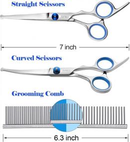 img 3 attached to Pet Grooming Scissors Set With Rounded Safety Tips - 2 Pack Of Curved And Straight Shears For Dogs And Cats - Ideal For Elfirly Dog Grooming