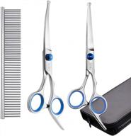 pet grooming scissors set with rounded safety tips - 2 pack of curved and straight shears for dogs and cats - ideal for elfirly dog grooming logo