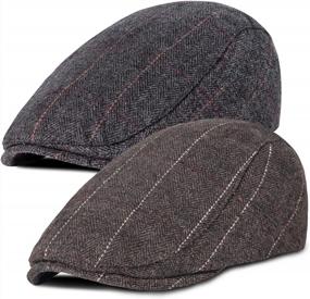 img 4 attached to Enhance Your Style Statement With 2 Classic Herringbone Tweed Newsboy Hats For Men - Grab The Chic Wool Blend Flat Cap And Ivy Cabbie Driving Hat Now!
