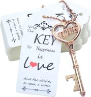 makhry 52pcs винтаж открывалка для бутылок с ключом от скелета с любовным сердцем эскорт спасибо теги и брелок в качестве свадебного подарка для свадебного гостя свадебный декор (розовое золото) логотип