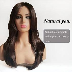 img 1 attached to Потрясающий натуральный прямой коричневый парик для женщин - парики с длинными волосами Auflaund Side Part с естественными волнами. Термостойкий парик из волокна для повседневного использования, до 150 градусов. HST33#/30# оттенок.