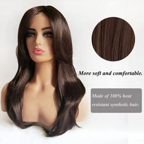 img 3 attached to Потрясающий натуральный прямой коричневый парик для женщин - парики с длинными волосами Auflaund Side Part с естественными волнами. Термостойкий парик из волокна для повседневного использования, до 150 градусов. HST33#/30# оттенок.
