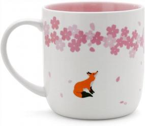 img 4 attached to Поднимите свой кофе с Teagas Элегантная розовая керамическая кружка Cherry Blossom Fox - идеальный подарок для ваших близких!