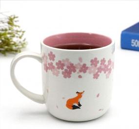 img 1 attached to Поднимите свой кофе с Teagas Элегантная розовая керамическая кружка Cherry Blossom Fox - идеальный подарок для ваших близких!