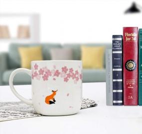img 2 attached to Поднимите свой кофе с Teagas Элегантная розовая керамическая кружка Cherry Blossom Fox - идеальный подарок для ваших близких!