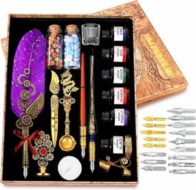 img 4 attached to Purple Feather Pen Set With Calligraphy Quill, Ink, Wax Seal Stamp And Gift Box - Perfect For Birthday, Christmas And Holiday Gifts, Ideal For Writing And Designing