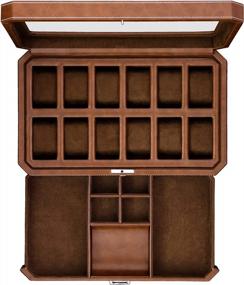 img 4 attached to ROTHWELL 12 Slot Leather Watch Box With Valet Drawer - 12 Slot Luxury Watch Case Display Organizer, Microsuede Liner, Mens Accessories Holder, Jewelry Case, Jewelry Display Organizer (Tan/Brown)