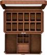 rothwell 12 slot leather watch box with valet drawer - 12 slot luxury watch case display organizer, microsuede liner, mens accessories holder, jewelry case, jewelry display organizer (tan/brown) logo