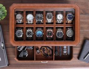 img 2 attached to ROTHWELL 12 Slot Leather Watch Box With Valet Drawer - 12 Slot Luxury Watch Case Display Organizer, Microsuede Liner, Mens Accessories Holder, Jewelry Case, Jewelry Display Organizer (Tan/Brown)