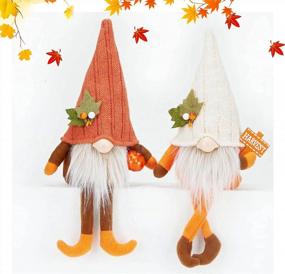 img 4 attached to Fall Gnomes Set Of 2 - Plush Collectible Figurines For Thanksgiving Shelf Decoration, Halloween Swedish Tomte Elf Dwarf Home Ornament Tired Tray Decor Gift