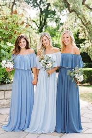 img 2 attached to JAEDEN Off Shoulder Chiffon Long Bridesmaid Dresses With Ruffles For Wedding Guests