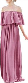img 4 attached to JAEDEN Off Shoulder Chiffon Long Bridesmaid Dresses With Ruffles For Wedding Guests