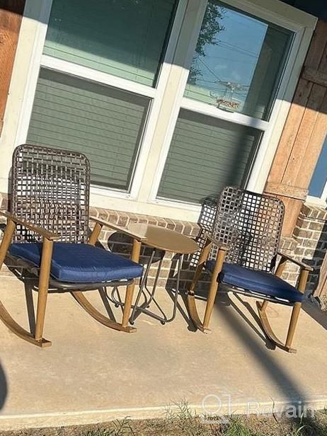 img 1 attached to 3Pc Outdoor Rocking Chair Bistro Set With Coffee Table - PatioFestival Wood Grain Finish All Weather Frame Conversation Set (Blue) review by Andrew Woodruff