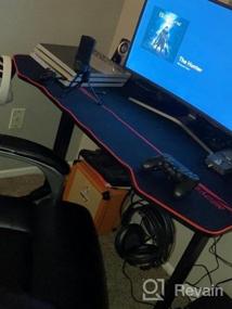 img 6 attached to JUMMICO 44-дюймовый игровой стол Компьютерный стол в стиле гонок Офисный игровой стол для ПК с бесплатным ковриком для мыши Т-образная игровая станция с крючком для наушников, стойка для игровой ручки, подстаканник (черный)