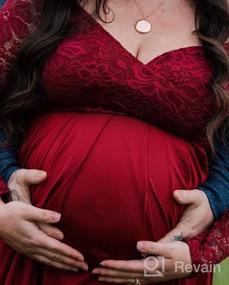img 5 attached to Платье макси с открытыми плечами и кружевным рукавом для беременных, эластичное платье для детского душа, фотосъемка Molliya