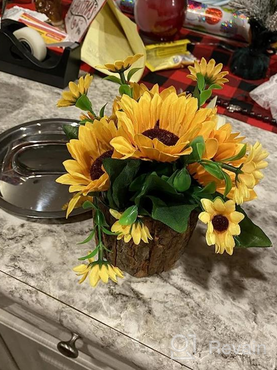 img 1 attached to 2 Pack Artificial Sunflowers In Log Planters For Spring Decor, Table Centerpiece Mothers Day Home Bedroom Farmhouse Rustic Decoration, Yellow review by Chris Hanson