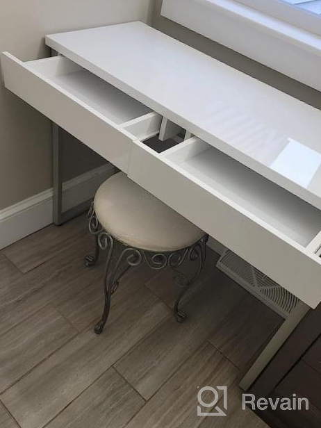 img 1 attached to Glossy White Vanity Desk By GreenForest With 2 Drawers, Modern Style Console Table For Bedroom, Home Office, & Makeup Station - 47" With Gold Metal Legs (Mirror Not Included) review by Phillip Brown
