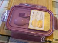 img 1 attached to Leakproof Bento Box For Adults And Kids With 3 Compartments, Microwave-Safe Lunch Containers, Purple Color, Includes Flatware - Jeopace review by Jeff Pfaff