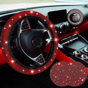 img 4 attached to 5 PCS Crystal Diamond Bling Steering Wheel Cover Car Coaster Rhinestone Sticker For Car Start Button Starter Ring Car Interior Accessories(Black With Diamond)