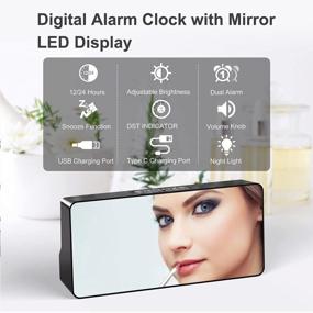 img 3 attached to Digital Alarm Clock, 7" Large Mirrored Clocks With Type C&USB Charging Ports,Dual Alarms,Night Light, 7 Volume,Dimmers,12/24H,Snooze&Battery Backup, Compact Loud Clock For Bedroom, Bedside, Desk, Home
