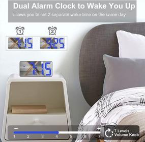 img 2 attached to Digital Alarm Clock, 7" Large Mirrored Clocks With Type C&USB Charging Ports,Dual Alarms,Night Light, 7 Volume,Dimmers,12/24H,Snooze&Battery Backup, Compact Loud Clock For Bedroom, Bedside, Desk, Home