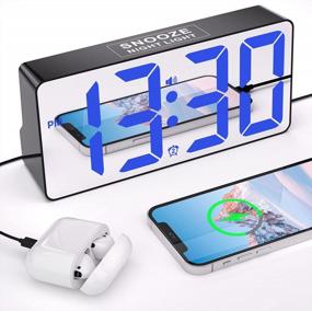 img 4 attached to Digital Alarm Clock, 7" Large Mirrored Clocks With Type C&USB Charging Ports,Dual Alarms,Night Light, 7 Volume,Dimmers,12/24H,Snooze&Battery Backup, Compact Loud Clock For Bedroom, Bedside, Desk, Home