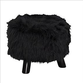 img 2 attached to 🪑 Stylish and Cozy Linon Flokati Foot Stool - 16"W x 16"D x 12.6"H in Black