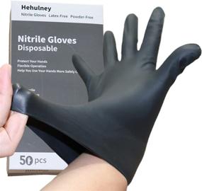 img 4 attached to 🧤 HEHULNEY Heavy Duty Nitrile Gloves: Large Size, Textured Mechanics, Disposable Black Rubber, Industrial Grade, 8 mil Finger Thickness, 6 mil Palm Thickness