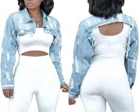 img 2 attached to YouSexy Cropped Denim Jackets For Women Long Sleeve Destroyed Wash Jean Jackets