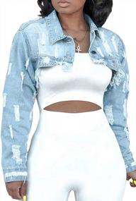 img 4 attached to YouSexy Cropped Denim Jackets For Women Long Sleeve Destroyed Wash Jean Jackets