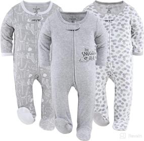 img 4 attached to 🐘 Grey Elephant & Dots Footed Baby Sleepers for Boys or Girls - 3 Pack Set by The Peanutshell