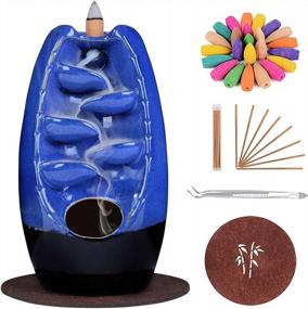 img 4 attached to SPACEKEEPER Ceramic Backflow Incense Holder Incense Burner Waterfall, Aromatherapy Ornament Home Decor With 120 Backflow Incense Cones + 30 Incense Stick, Navy
