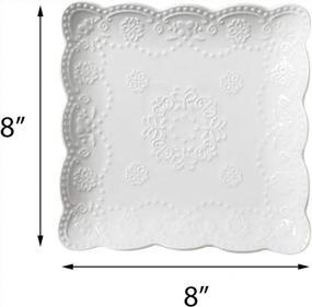 img 3 attached to Jusalpha Square Embossed Lace Ceramic Plate-Dinner Plate-Tableware Set- Dish Set-4 Pieces (8 Inches, White) PL15- Square