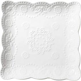 img 4 attached to Jusalpha Square Embossed Lace Ceramic Plate-Dinner Plate-Tableware Set- Dish Set-4 Pieces (8 Inches, White) PL15- Square