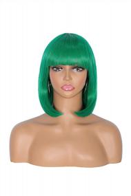 img 4 attached to 💚 Kalyss Dark Green Bob Wig for Women - Perfect for Cosplay & Parties!