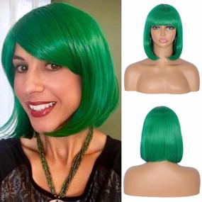 img 2 attached to 💚 Kalyss Dark Green Bob Wig for Women - Perfect for Cosplay & Parties!