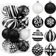 черно-белые небьющиеся пластиковые рождественские шарики - 16 штук 3,15-дюймовые декоративные безделушки для елочных украшений логотип