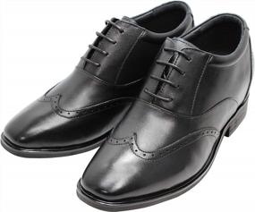img 2 attached to Black Leather Brogue Wing-Tip Oxfords With Invisible Height Increasing Elevator Technology For Men - G51123 - Boost Your Height By 3.2 Inches