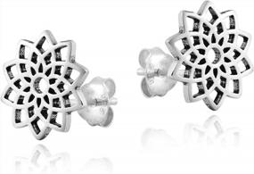 img 3 attached to Sterling Silver Lotus Blossom Mandala Flower Stud Earrings For Women - AeraVida'S Delicate And Stunning Fashion Jewelry
