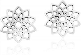 img 4 attached to Sterling Silver Lotus Blossom Mandala Flower Stud Earrings For Women - AeraVida'S Delicate And Stunning Fashion Jewelry